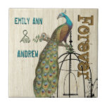 Bird Cage Peacock Wood Grain Forever Anniversary Tile