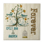 Bird Cage Wood Grain Tree Forever Anniversary Ceramic Tiles