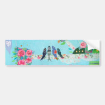 Bird Family Art Collage Bumper Stickers