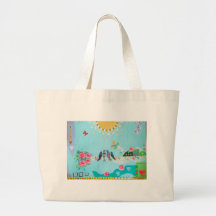 Bird Family Art Collage Canvas Bags