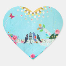 Bird Family Art Collage Heart Sticker