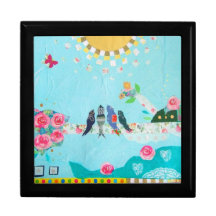 Bird Family Art Collage Keepsake Boxes