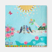 Bird Family Art Collage Magnet