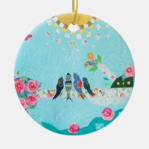 Bird Family Art Collage Ornament