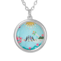 Bird Family Art Collage Pendants