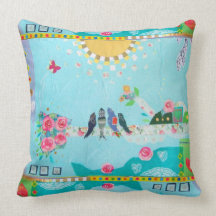 Bird Family Art Collage Pillows