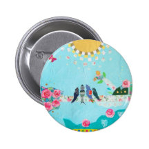 Bird Family Art Collage Pin