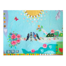 Bird Family Art Collage Postcards