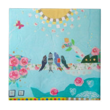 Bird Family Art Collage Tile