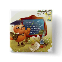 Bird holding a book and teaching at a blackboard button