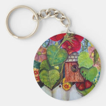 Bird House Cottage Garden Keychain