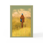 Bird house in country 2 bluebirds painting card