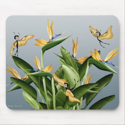 Bird-of-Paradise & Butterfairies Mouse Pad by wizardmarilyn