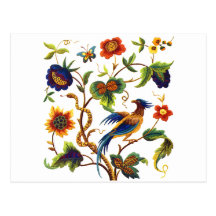 Bird of Paradise Jacobean Embroidery Postcard
