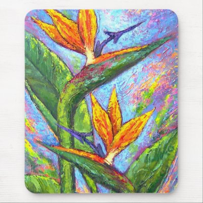 Bird Of Paradise Tropical Flower Painting - Multi Mouse Pad by JUDERM