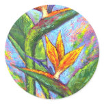 Bird Of Paradise Tropical Flower Painting - Multi Round Sticker