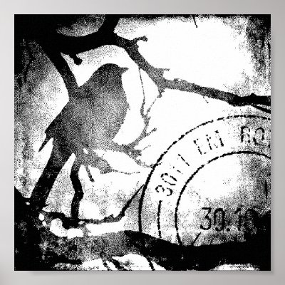 Bird on A Branch Monochrome Posters by angelandspot