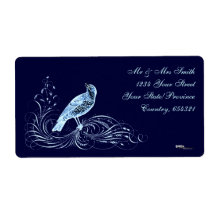 Bird on a Scroll (Blue) Personalized Shipping Labels