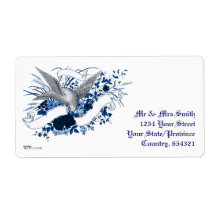 Bird on Bouquet (Blue) Personalized Shipping Labels