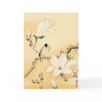Bird on Magnolia Tree Japanese Woodblock Print