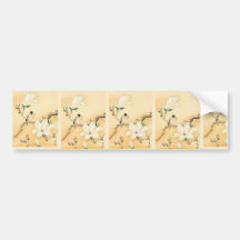 Bird on Magnolia Tree Japanese Woodblock Print Bumper Stickers