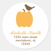 Bird on Pumpkin Address Labels Round Stickers
