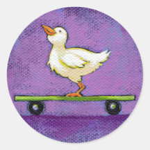 Bird on wheels fun whimsical unique painting art sticker