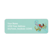 Bird ~ Red SongBird Sitting On Scroll Tree Branch labels