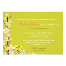 Bird + Sakura Unique Light Green Wedding Shower Announcements