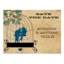 Birdcage Save the Date on Wood Grain Postcard