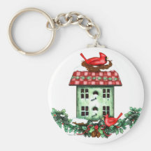 Birdhouse at Christmas Key Chains