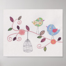 Birdies d'art de collage de crèche petites affiches