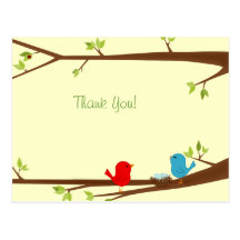 Birdies with Nest Baby Shower Thank You Postcard