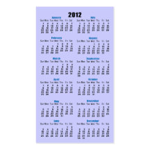Birds 2012 pocket calendar business card