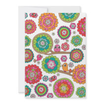 Birds and flowers illustration invitation card