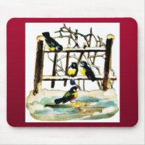 Birds chirping near a pool of water with wooden st mousepads
