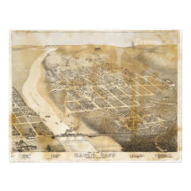 Bird's Eye View Map of Eagle Pass Texas in 1887 Photograph