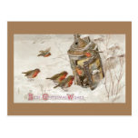Birds Find Shelter in Lantern Vintage Christmas Postcards