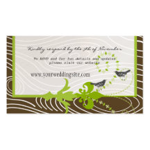 Birds Green Brown Wood Grain  Wedding Info Cards Business Cards