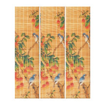 Birds in Tree Japanese Art 3 panel  Wrapped Canvas Canvas Prints