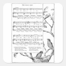 Bird's Nest Song and Music Square Stickers