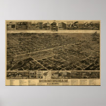 Birmingham, AL Panoramic Map Birds Eye View Posters