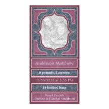 Birth Announcement Elegant Blue Mauve Picture Card