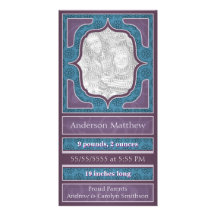 Birth Announcement Elegant Purple Blue Photo Card Template
