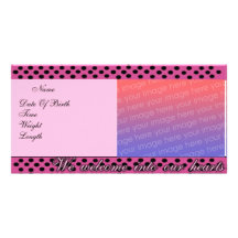 Birth Announcement Pink and Black Polka Dots Phot Picture Card