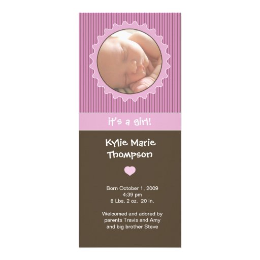 Birth Announcement - Pink & brown pinstripes