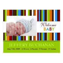 Birth Announcement Postcard :: Stripes 3
