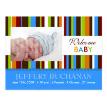 Birth Announcement Postcard :: Stripes 3