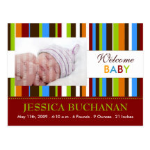 Birth Announcement Postcard :: Stripes 3