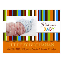 Birth Announcement Postcard :: Stripes 3